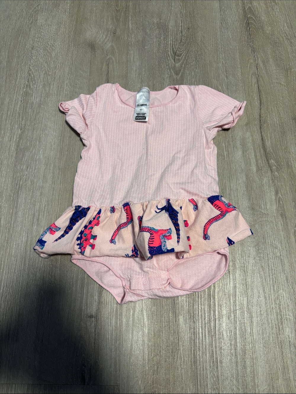 Bonds Customs Pink Baby Peplum Onesie with Dino Print